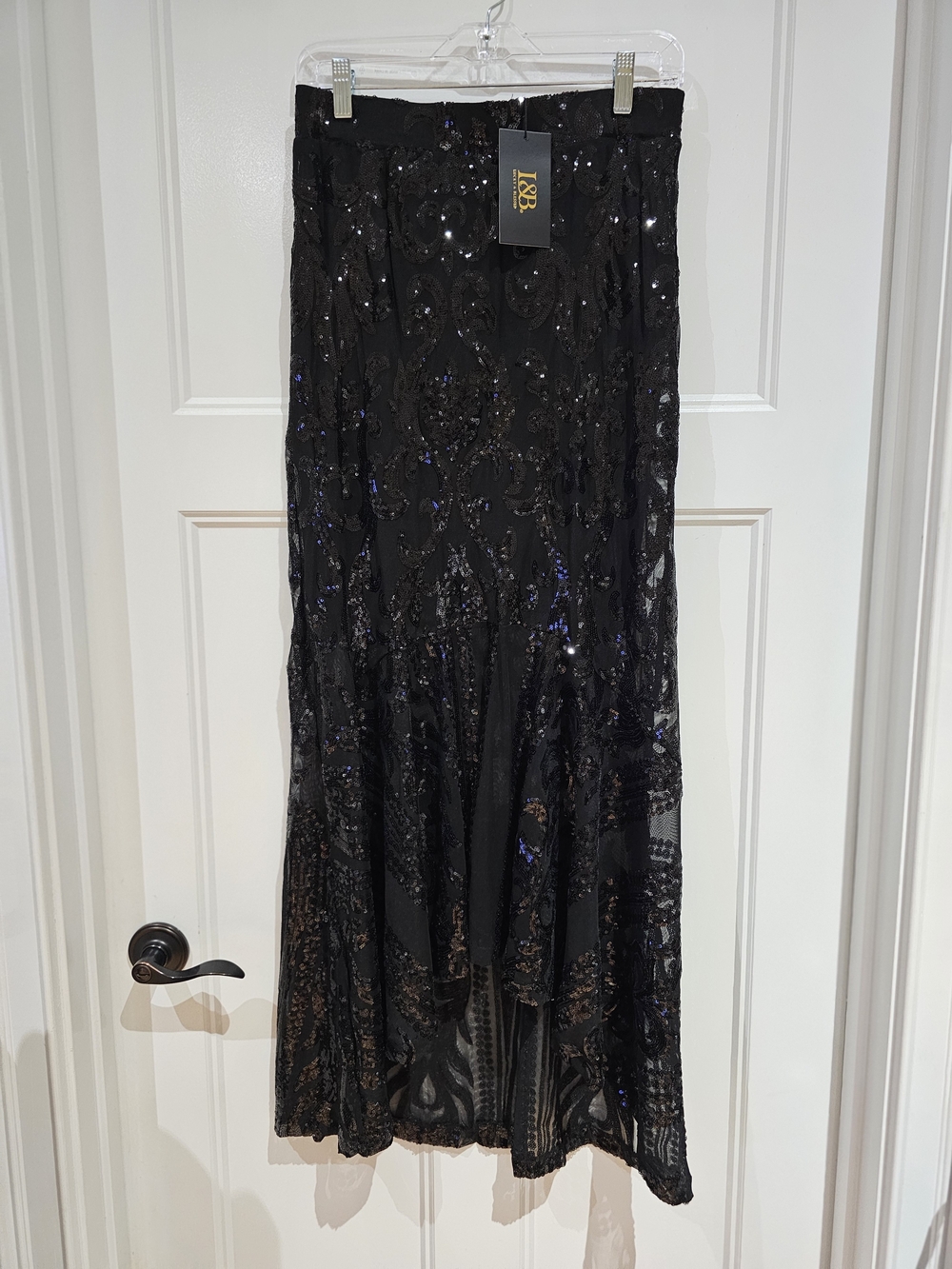 L&B Black Sequin High-Low Evening Skirt